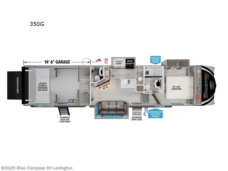 Call now about this 2026 Grand Design Momentum G-Class 350G! 2026 Grand Design Momentum G-Class 350G - New Toy Hauler For Sale by Blue Compass RV Lexington in Georgetown, Kentucky features Slideout