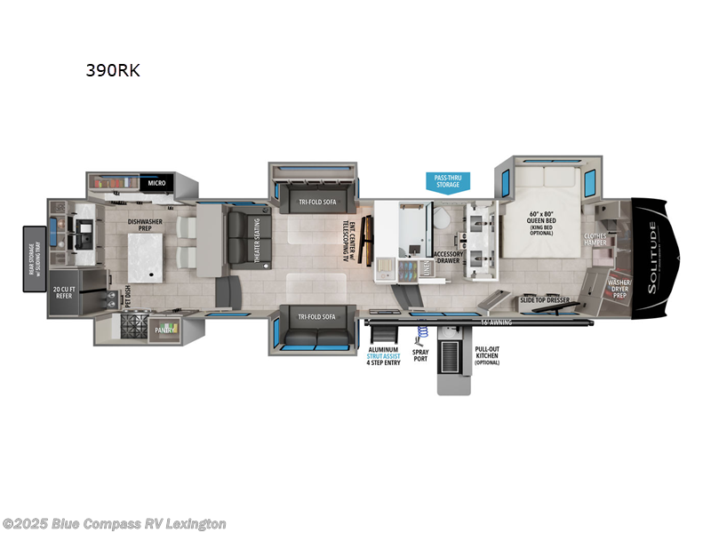 Call now about this 2026 Grand Design Solitude 390RK! 2026 Grand Design Solitude 390RK - New Fifth Wheel For Sale by Blue Compass RV Lexington in Georgetown, Kentucky features Slideout