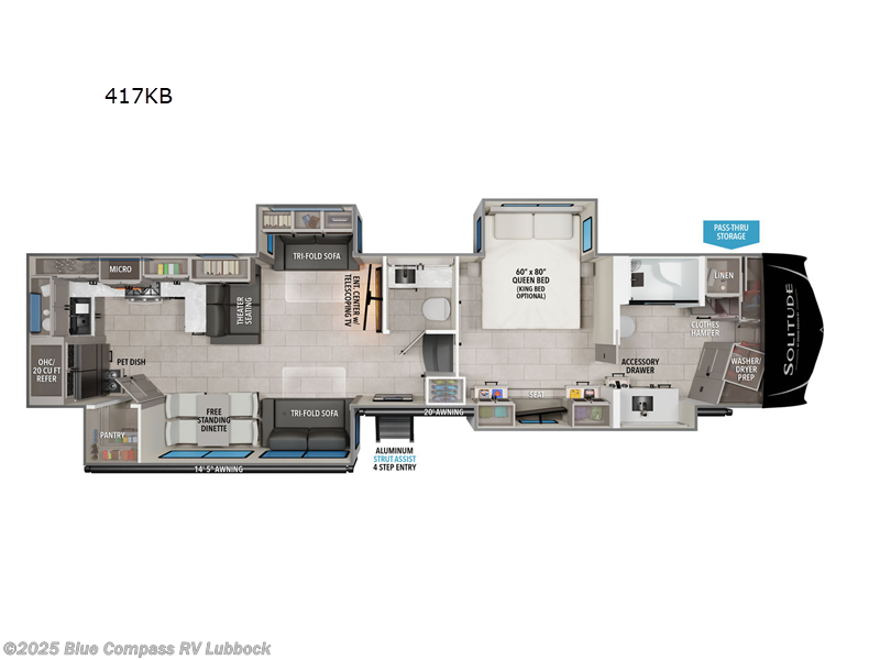 Call now about this 2026 Grand Design Solitude 417KB! 2026 Grand Design Solitude 417KB - New Fifth Wheel For Sale by Blue Compass RV Lubbock in Lubbock, Texas features Slideout