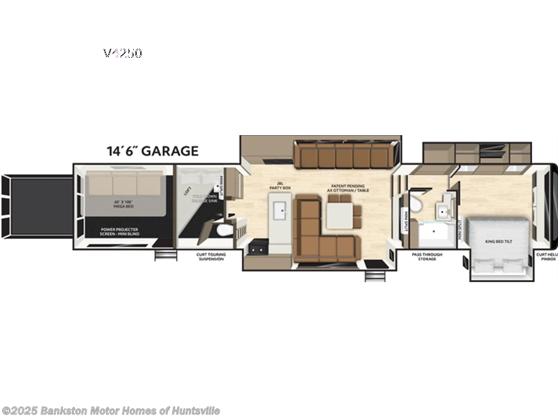 Call now about this 2026 Miscellaneous Axiom RV Vendetta V4250 ! 2026 Miscellaneous Axiom RV Vendetta V4250 - New Toy Hauler For Sale by Bankston Motor Homes of Huntsville in Huntsville, Alabama features Slideout