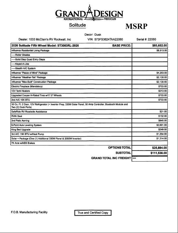Contact us now about this 2026 Grand Design Influence 3003RL! 2026 Influence 3003RL by Grand Design from McClain's RV Rockwall in Rockwall, Texas
