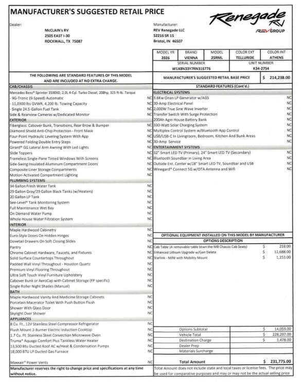Call now about this 2026 Renegade VIENNA 25RML! 2026 Renegade VIENNA 25RML - New Class C For Sale by McClain's RV Rockwall in Rockwall, Texas