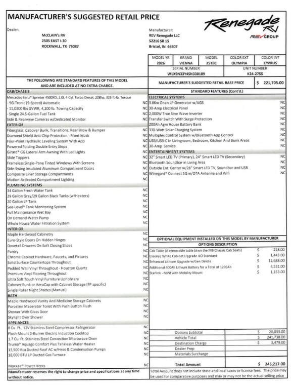 Contact us now about this 2026 Renegade VIENNA 25TBC! 2026 VIENNA 25TBC by Renegade from McClains RV in Kerrville, Texas