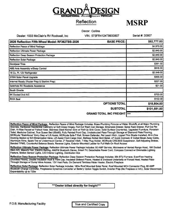 Contact us now about this 2026 Grand Design Reflection 362TBS! 2026 Reflection 362TBS by Grand Design from McClain's RV Rockwall in Rockwall, Texas