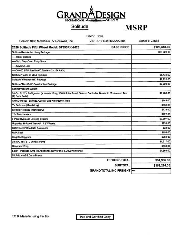 Contact us now about this 2026 Grand Design Solitude 390RK! 2026 Solitude 390RK by Grand Design from McClain's RV Rockwall in Rockwall, Texas