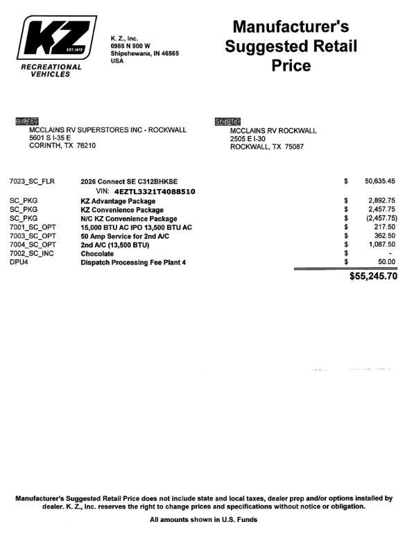 Contact us now about this 2026 K-Z Connect SE 312BHK! 2026 Connect SE 312BHK by K-Z from McClain's RV Rockwall in Rockwall, Texas