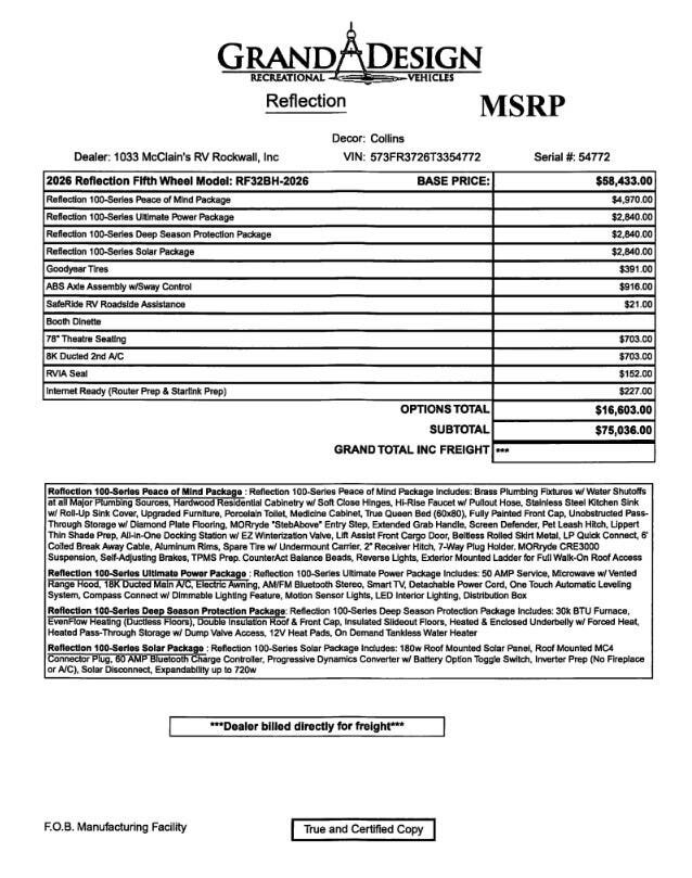 Contact us now about this 2026 Grand Design Reflection 100 32BH! 2026 Reflection 100 32BH by Grand Design from McClain's RV Rockwall in Rockwall, Texas