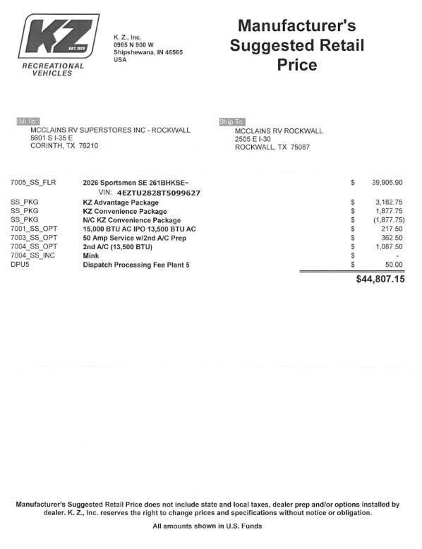 Contact us now about this 2026 K-Z Sportsmen SE 261BHK! 2026 Sportsmen SE 261BHK by K-Z from McClain's RV Rockwall in Rockwall, Texas