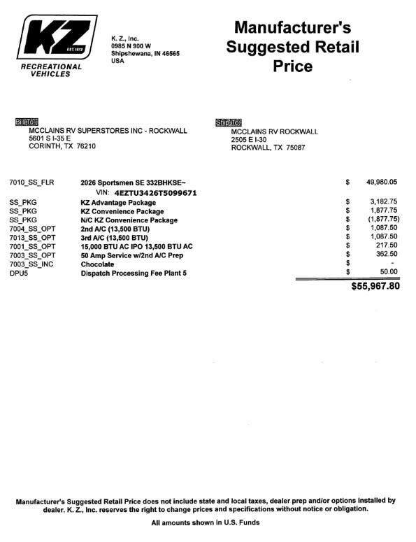 Contact us now about this 2026 K-Z Sportsmen SE 332BHK! 2026 Sportsmen SE 332BHK by K-Z from McClain's RV Rockwall in Rockwall, Texas