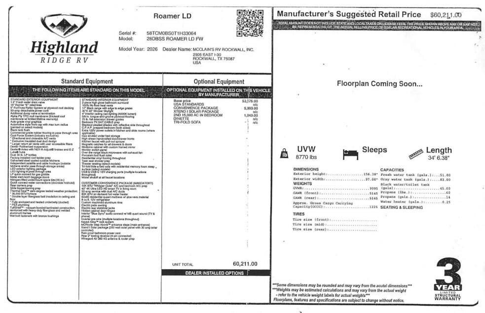 Contact us now about this 2026 Highland Ridge Open Range Roamer LIGHT 28DBSS! 2026 Open Range Roamer LIGHT 28DBSS by Highland Ridge from McClain's RV Rockwall in Rockwall, Texas