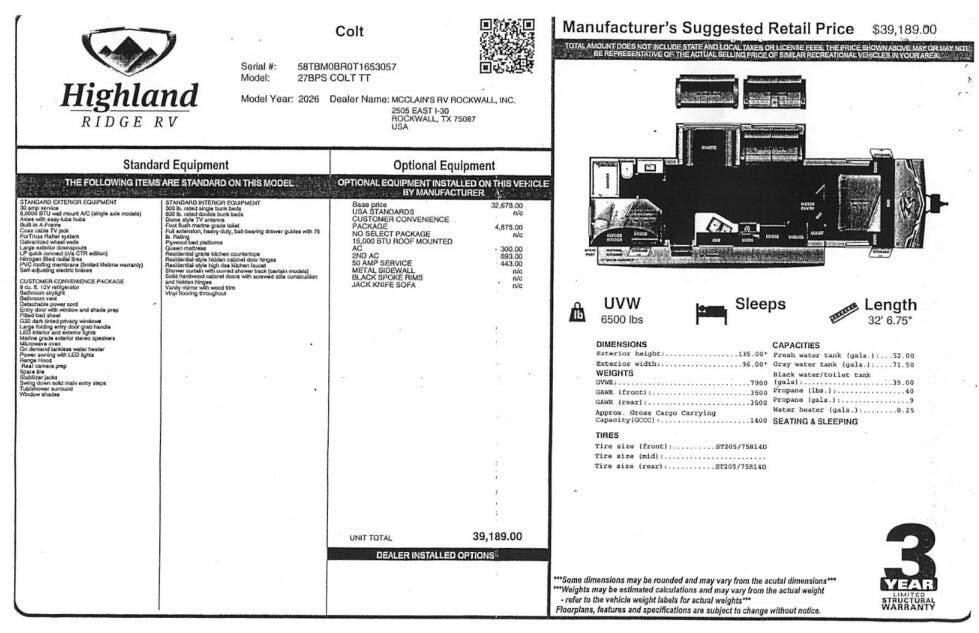 Contact us now about this 2026 Highland Ridge Open Range CONV 27BPS! 2026 Open Range CONV 27BPS by Highland Ridge from McClain's RV Rockwall in Rockwall, Texas