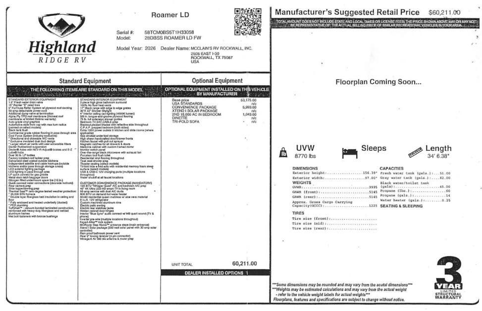 Contact us now about this 2026 Highland Ridge Open Range Roamer LIGHT 28DBSS! 2026 Open Range Roamer LIGHT 28DBSS by Highland Ridge from McClain's RV Rockwall in Rockwall, Texas