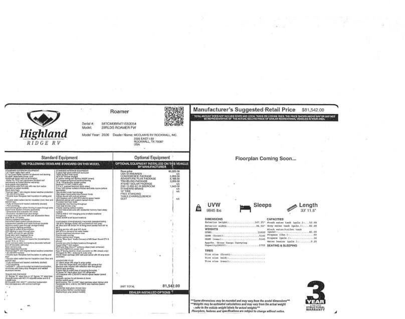 Contact us now about this 2026 Highland Ridge Open Range Roamer 29RLDS! 2026 Open Range Roamer 29RLDS by Highland Ridge from McClain's RV Rockwall in Rockwall, Texas