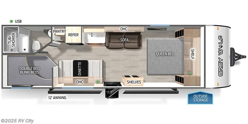 Call now about this 2025 Forest River Cherokee Grey Wolf 26EV! Floorplan of 2025 Forest River Cherokee Grey Wolf 26EV
