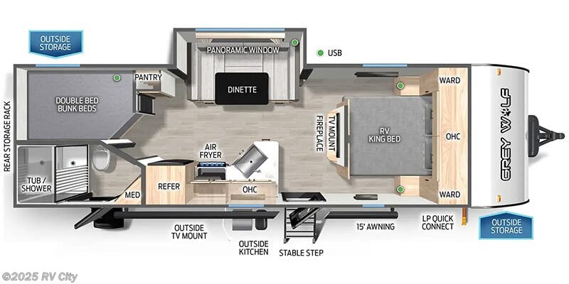 Call now about this 2026 Forest River Cherokee Grey Wolf 23DBH! Floorplan of 2026 Forest River Cherokee Grey Wolf 23DBH