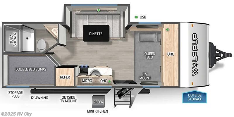 Call now about this 2026 Forest River Cherokee Wolf Pup 17JW! Floorplan of 2026 Forest River Cherokee Wolf Pup 17JW