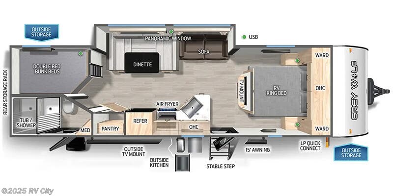 Call now about this 2026 Forest River Cherokee Grey Wolf 26DBH! Floorplan of 2026 Forest River Cherokee Grey Wolf 26DBH
