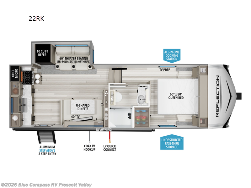 Call now about this 2025 Grand Design Reflection 100 Series 22RK! 2025 Grand Design Reflection 100 Series 22RK - New Fifth Wheel For Sale by Blue Compass RV Prescott Valley in Prescott Valley, Arizona features Slideout
