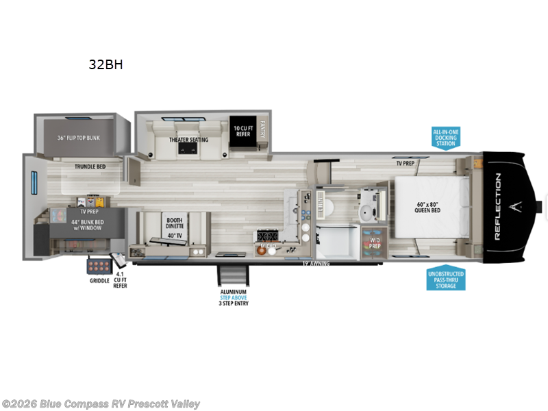 Call now about this 2026 Grand Design Reflection 100 Series 32BH! 2026 Grand Design Reflection 100 Series 32BH - New Fifth Wheel For Sale by Blue Compass RV Prescott Valley in Prescott Valley, Arizona features Slideout