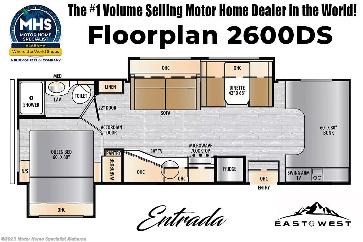 Floorplan of 2025 East to West Entrada 2600DS