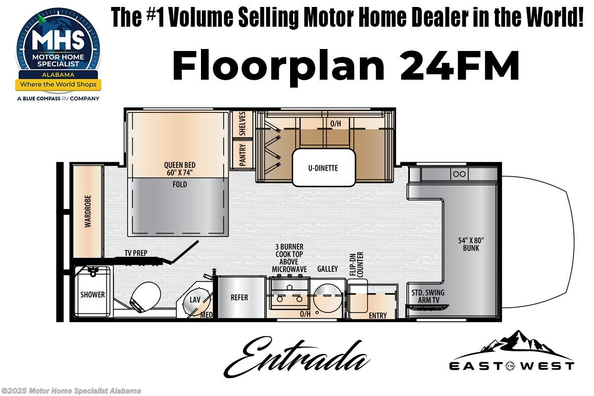 Floorplan of 2025 East to West Entrada M-Class 24FM