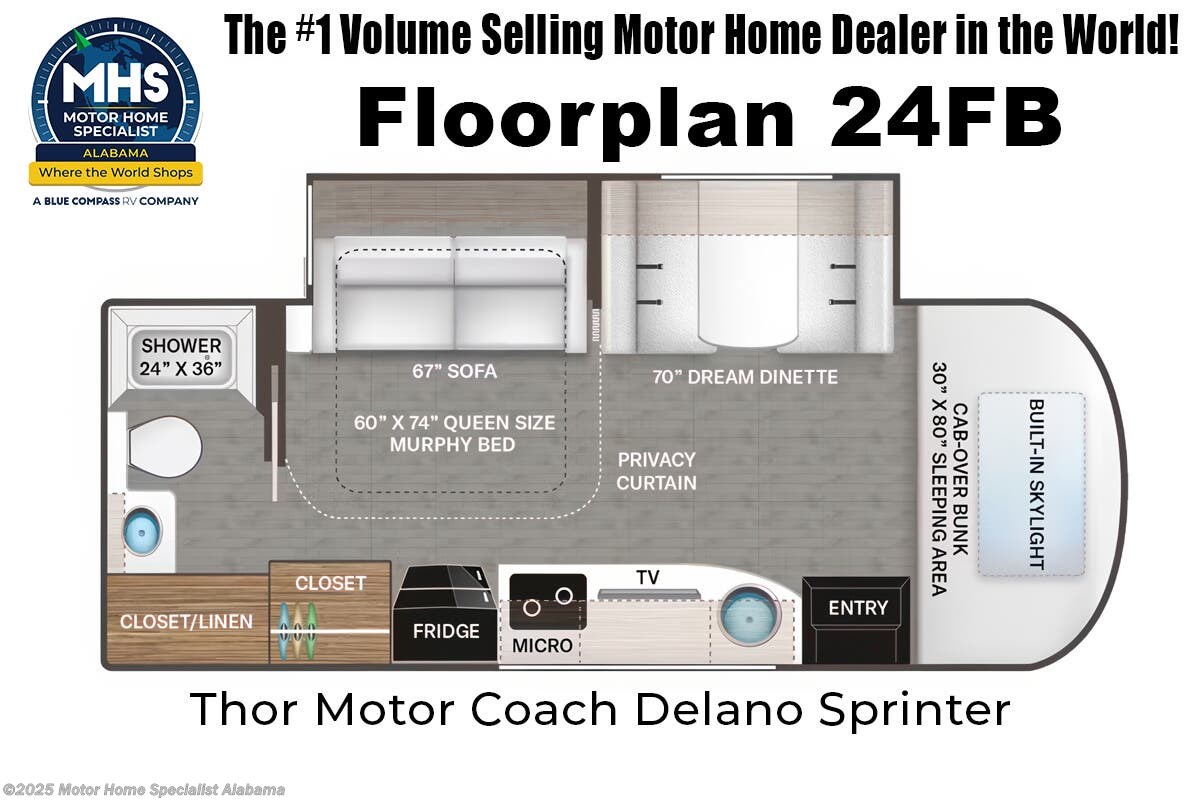 Floorplan of 2023 Thor Motor Coach Delano Sprinter 24FB