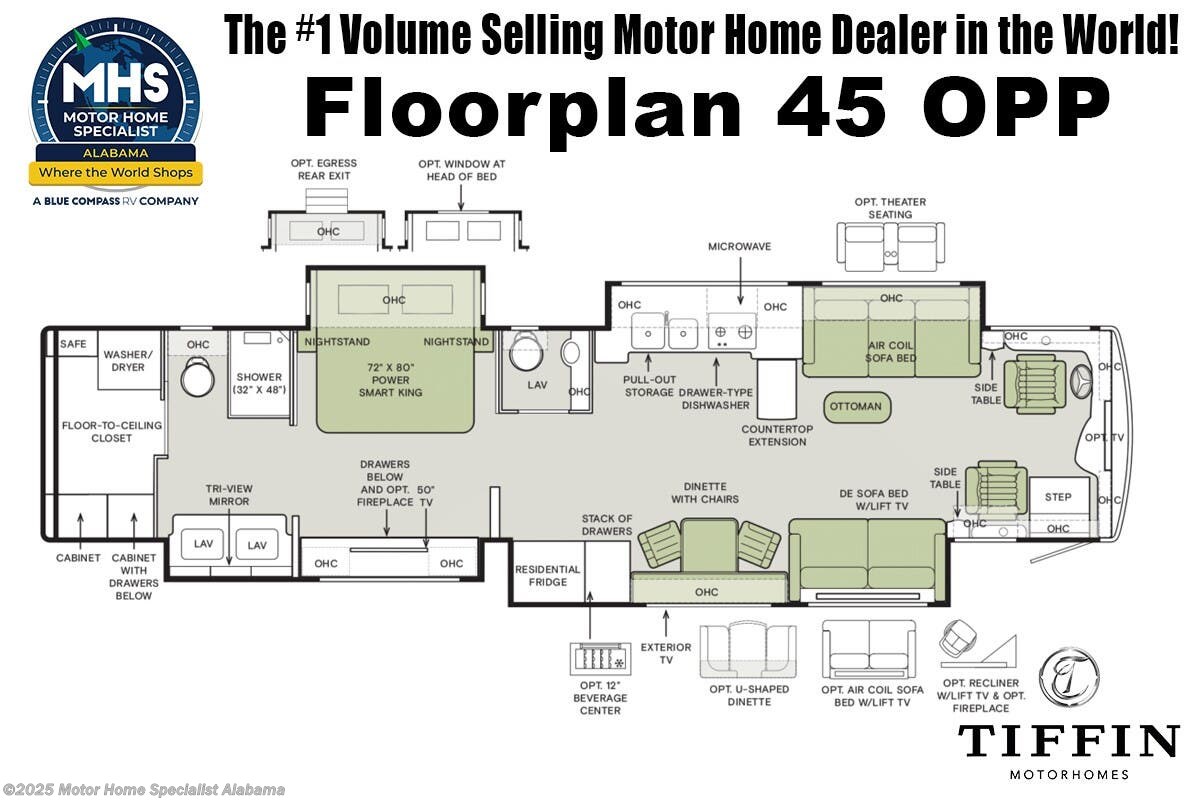 Call now about this 2026 Tiffin Allegro Bus 45OPP! Floorplan of 2026 Tiffin Allegro Bus 45OPP