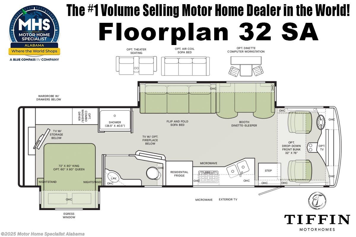 Email now about this 2026 Tiffin Open Road Allegro 32 SA! Floorplan of 2026 Tiffin Open Road Allegro 32 SA