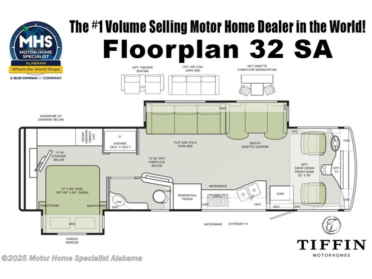 Email now about this 2026 Tiffin Open Road Allegro 32 SA! Floorplan of 2026 Tiffin Open Road Allegro 32 SA
