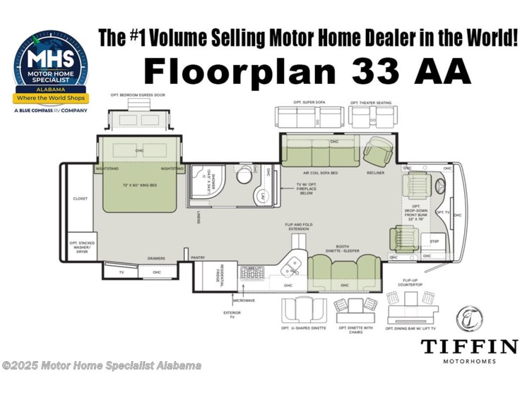 Email now about this 2026 Tiffin Allegro Red 33AA! Floorplan of 2026 Tiffin Allegro Red 33AA