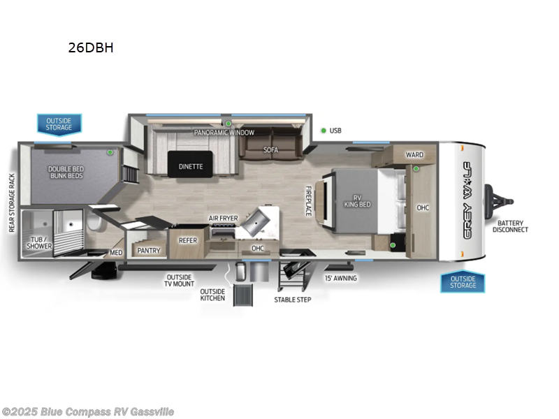 Call now about this 2026 Forest River Cherokee Grey Wolf 26DBH! 2026 Forest River Cherokee Grey Wolf 26DBH - New Travel Trailer For Sale by Blue Compass RV Gassville in Gassville, Arkansas features Slideout