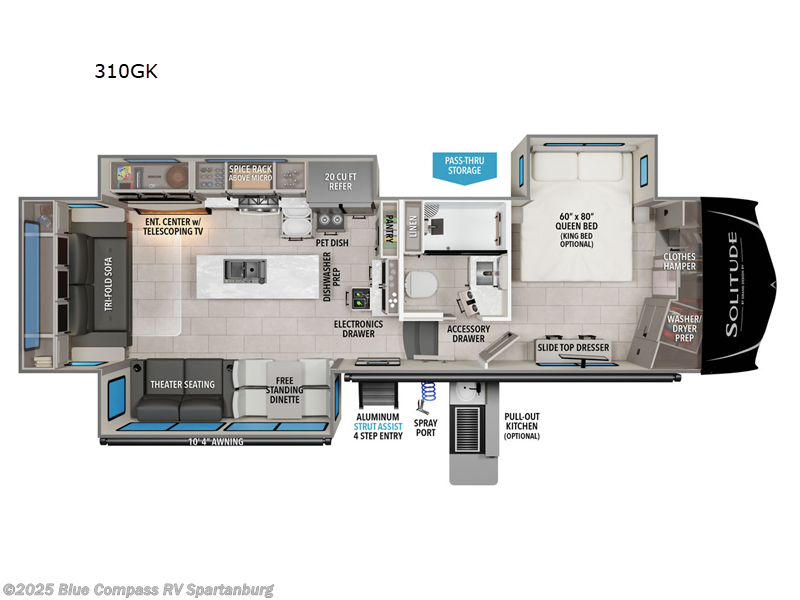 Call now about this 2026 Grand Design Solitude 310GK! 2026 Grand Design Solitude 310GK - New Fifth Wheel For Sale by Blue Compass RV Spartanburg in Duncan, South Carolina features Slideout