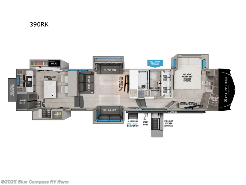 Call now about this 2026 Grand Design Solitude 390RK! 2026 Grand Design Solitude 390RK - New Fifth Wheel For Sale by Blue Compass RV Reno in Reno, Nevada features Slideout
