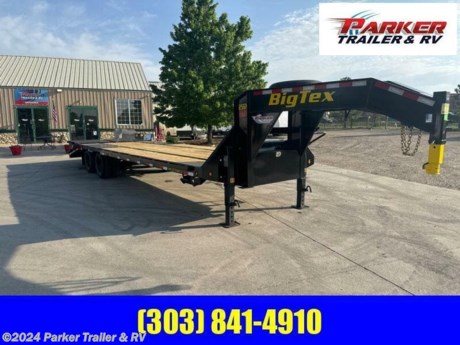 8.5&#39; X 30&#39;-25GN HDTANDEM DUAL AXLE GOOSENECK
MADE IN THE U.S.A.
THE 25GN FROM BIG TEX TRAILERS FEATURES 12K HEAVY DUTY AXLES WITH DEXTER ADJUSTABLE SUSPENSION. THIS DURABLE GOOSENECK TRAILER COMES EQUIPPED WITH A LOW PROFILE PIERCED-BEAM FRAME, LED LIGHTS, ADJUSTABLE DUAL JACKS, A CHAIN BOX AND CRANK STYLE ADJUSTABLE COUPLER
STANDARD FEATURES:
2-5/16 INCH BALL ADJUSTABLE COUPLER-SQUARE CRANK TYPE
DUAL TWO SPEED LANDING GEAR 50K CAPACITY (BOLTED ON)
MODULAR SEALED WIRING HARNESS
COMPLETE BREAK-A-WAY SYSTEM W/ CHARGER
LARGE LOCKABLE TOOLBOX BETWEEN GN UPRIGHTS
SPARE TIRE MOUNT (TOP OF NECK)
SPARE TIRE &amp;amp; WHEEL-STANDARD EQUIPPED
1- INCH PIPE CHAIN SPOOLS BETWEEN TIE DOWN POCKETS
(2) SIDE BED STEPS &amp;amp; HANDLES
... INCH HEAVY DUTY RUB RAIL
LOW PROFILE BED, PIERCED-BEAM FRAME
102 INCHES OVERALL WIDTH
2 INCH TREATED PINE FLOOR
TIE DOWN POCKETS ALONG SIDES, 24 INCH ON CENTER
RADIAL TIRES ST235/80R16 LOAD RANGE E DUAL
MUD FLAPS