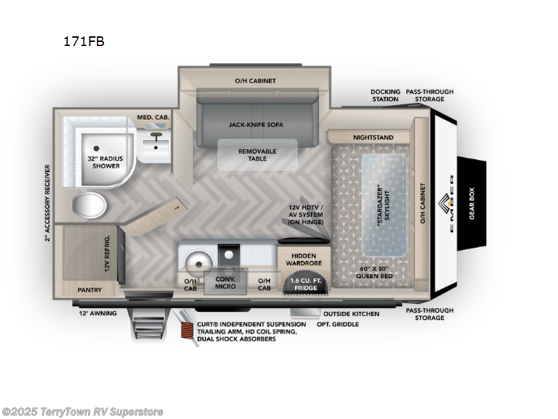 Call now about this 2022 Ember RV Overland Series 171FB! 2022 Ember RV Overland Series 171FB - New Travel Trailer For Sale by TerryTown RV Superstore in Grand Rapids, Michigan features Slideout