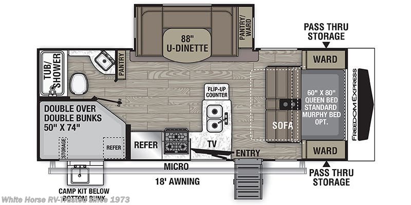 Call now about this 2022 Coachmen Freedom Express Ultra Lite 238BHS! Floorplan of 2022 Coachmen Freedom Express Ultra Lite 238BHS