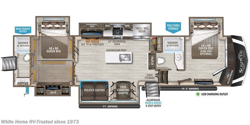 Call now about this 2023 Grand Design Solitude 391DL! 2023 Grand Design Solitude 391DL - Used Fifth Wheel For Sale by White Horse RV Center in Egg Harbor City, New Jersey features Leveling Jacks, Smoke Detector, Stove Top Burner, Free Standing Dinette w/Chairs, Satellite Radio