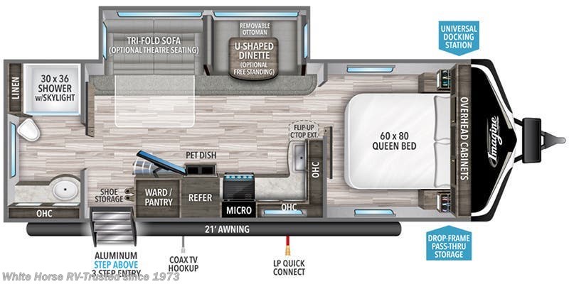 Call now about this 2022 Grand Design Imagine 2600RB! 2022 Grand Design Imagine 2600RB - Used Travel Trailer For Sale by White Horse RV Center in Egg Harbor City, New Jersey features Exterior Speakers, External Shower, Awning, Stove Top Burner, Microwave
