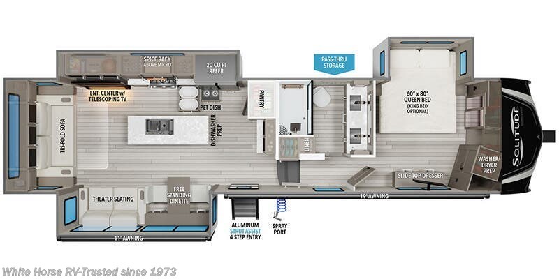 Call now about this 2025 Grand Design Solitude 370DV! 2025 Grand Design Solitude 370DV - Used Fifth Wheel For Sale by White Horse RV Center in Egg Harbor City, New Jersey features Ladder, Spare Tire Kit, Smoke Detector, Rocker Recliner(s), Fireplace