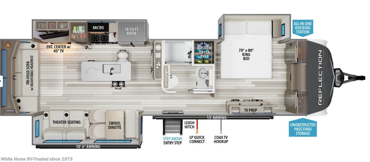 Call now about this 2026 Grand Design Reflection 345RLTS! 2026 Grand Design Reflection 345RLTS - New Travel Trailer For Sale by White Horse RV Center in Egg Harbor City, New Jersey features Fire Extinguisher, Toilet, Pass Thru Storage, Water Heater, Solar Panel