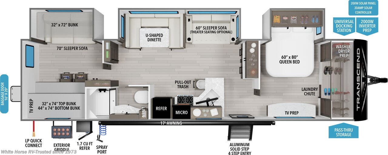 Call now about this 2026 Grand Design Transcend 335BHT! Floorplan of 2026 Grand Design Transcend 335BHT
