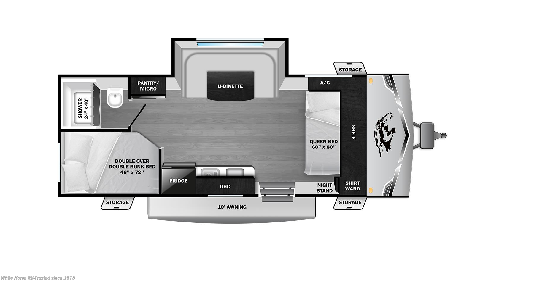 Call now about this 2026 Highland Ridge Colt CTR Edition 17DBS! Floorplan of 2026 Highland Ridge Colt CTR Edition 17DBS