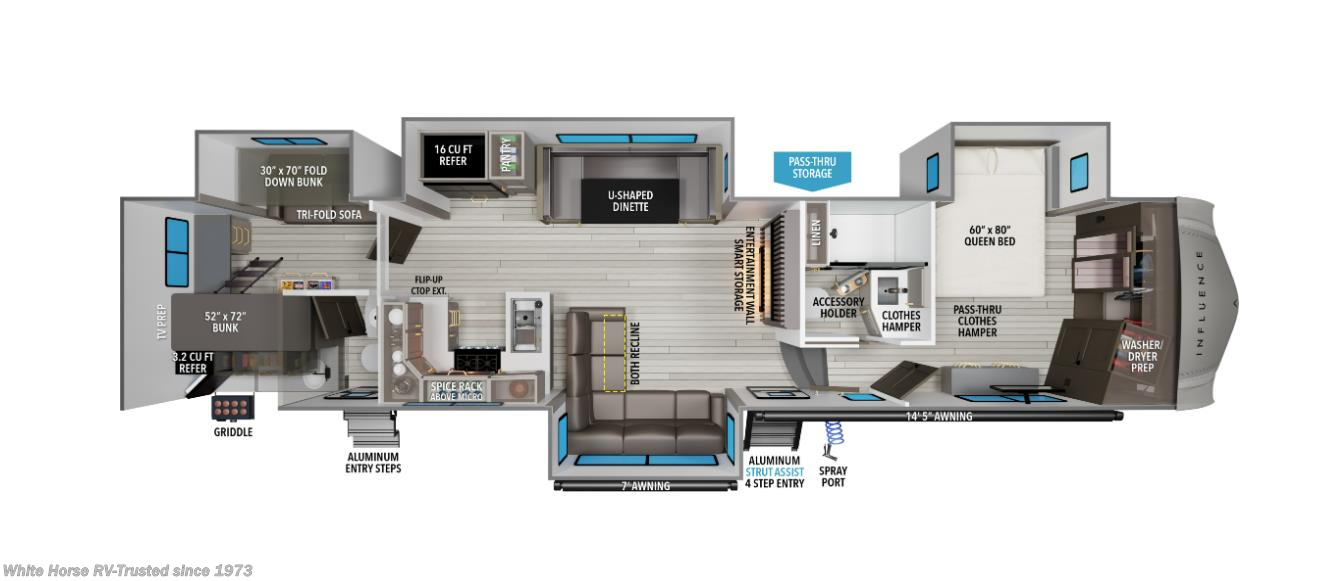 Call now about this 2026 Grand Design Influence 3904BH! Floorplan of 2026 Grand Design Influence 3904BH
