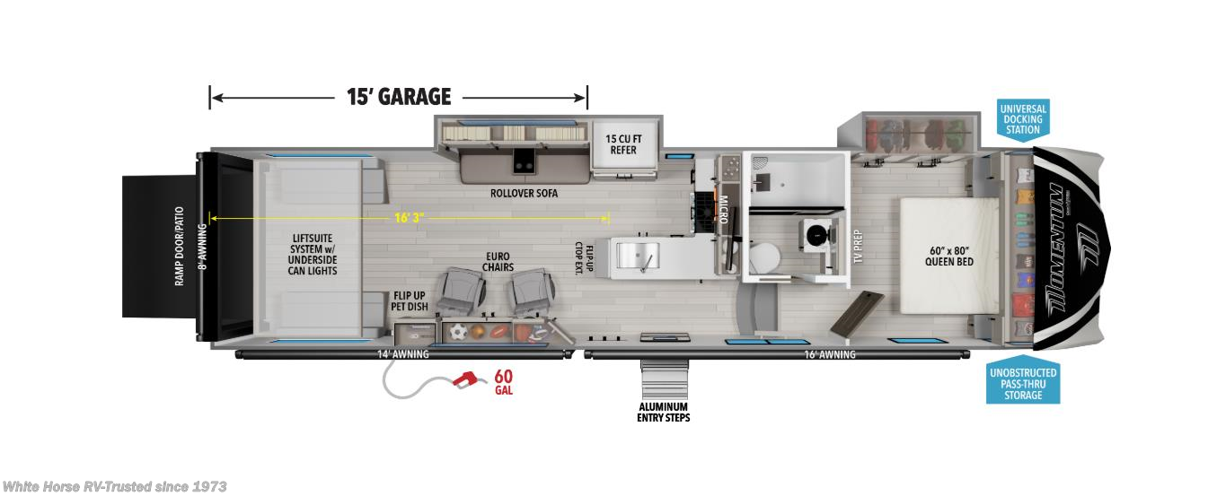 Call now about this 2026 Grand Design Momentum G-Class 325G! Floorplan of 2026 Grand Design Momentum G-Class 325G