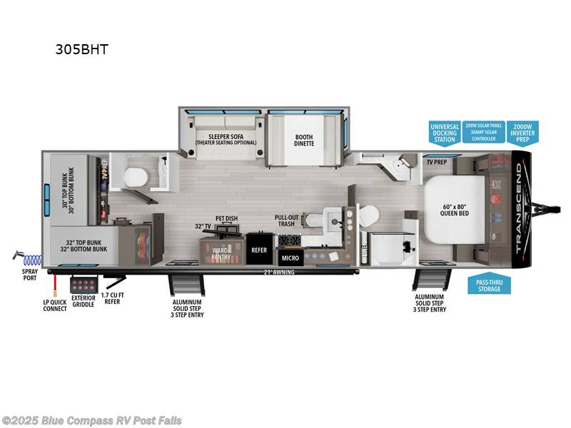 Call now about this 2025 Grand Design Transcend 305BHT! 2025 Grand Design Transcend 305BHT - New Travel Trailer For Sale by Blue Compass RV Post Falls in Post Falls, Idaho features Slideout