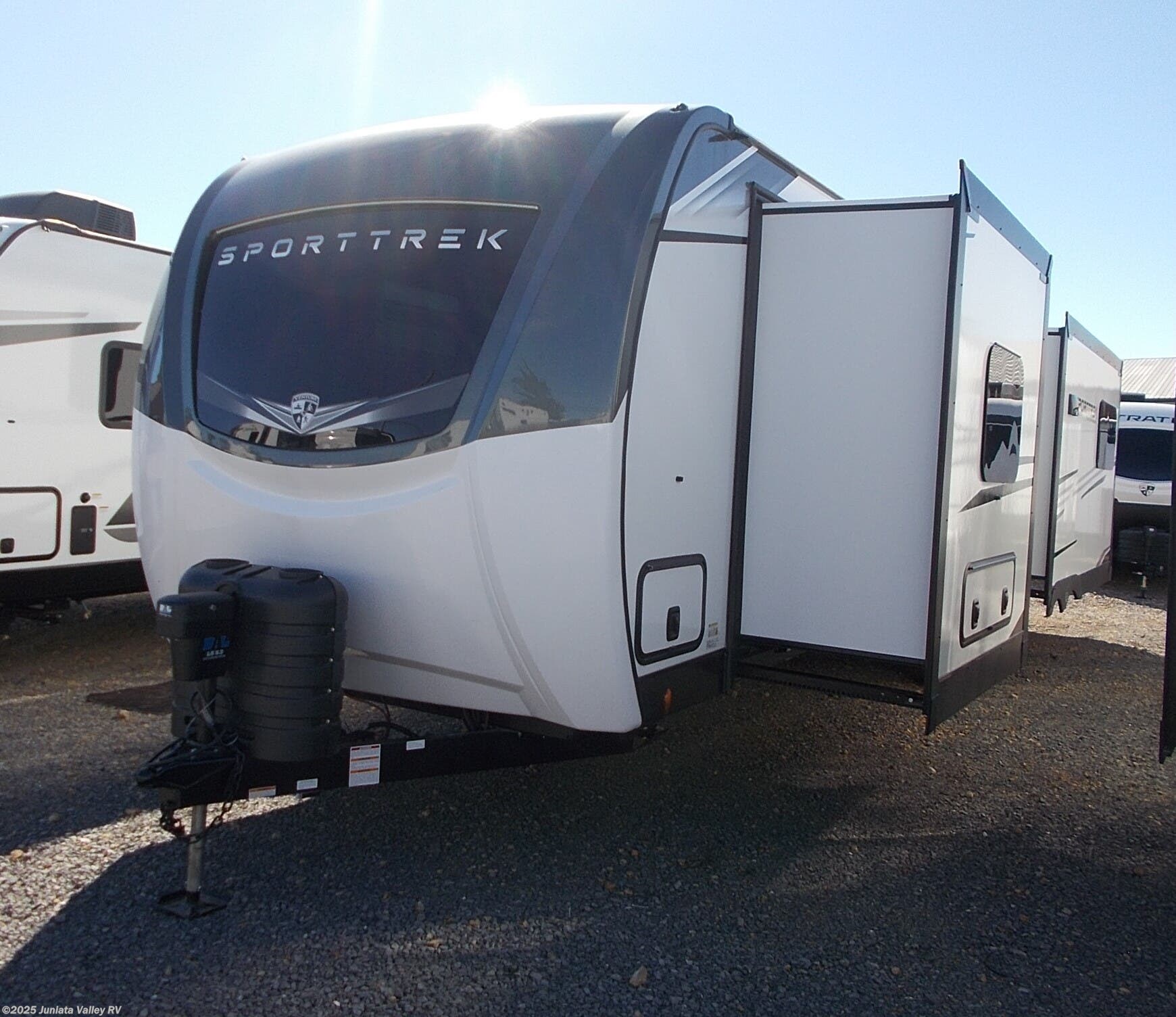 Call now about this 2026 Venture RV SportTrek Touring Edition STT343VIK! 2026 Venture RV SportTrek Touring Edition STT343VIK - New Travel Trailer For Sale by Juniata Valley RV in Mifflintown, Pennsylvania features Power Hitch Jack, Island Kitchen, PVC Roof, Washer, Smart TV
