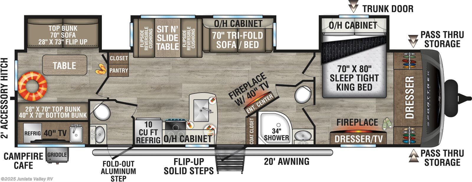 Call now about this 2026 Venture RV SportTrek Touring Edition STT343VBH! Floorplan of 2026 Venture RV SportTrek Touring Edition STT343VBH