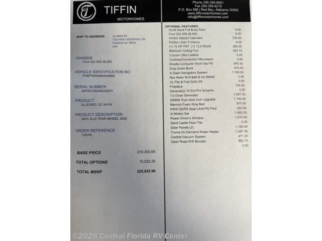 2022 Tiffin Open Road Allegro 34PA