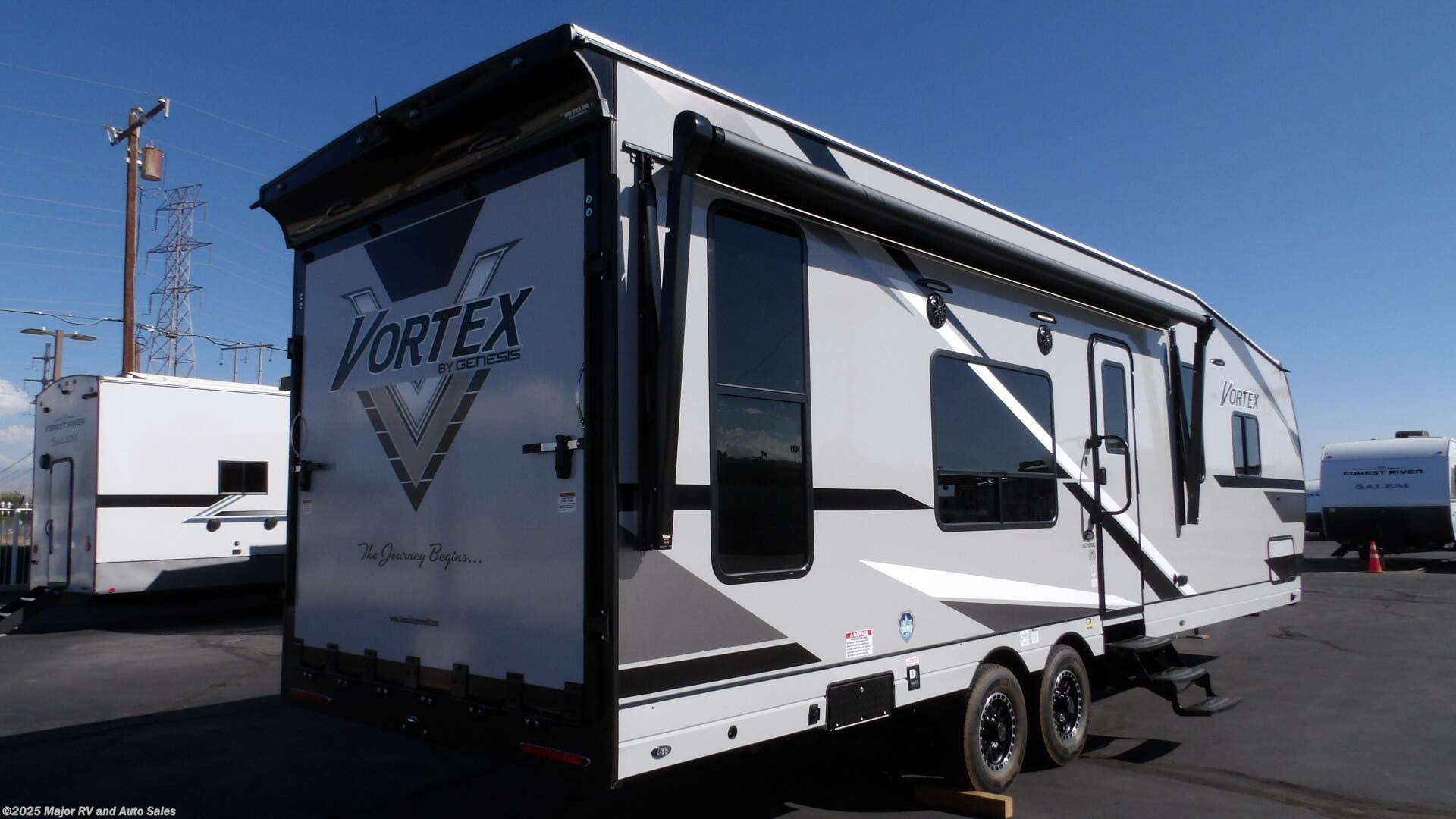 Call now about this 2026 Genesis Supreme Vortex 2715FSXL, 1 SLIDE, 2 A/C'S, 400 WATT SOLAR, ARCTIC! 2026 Genesis Supreme Vortex 2715FSXL, 1 SLIDE, 2 A/C'S, 400 WATT SOLAR, ARCTIC - New Toy Hauler For Sale by Major RV and Auto Sales in Hesperia, California
