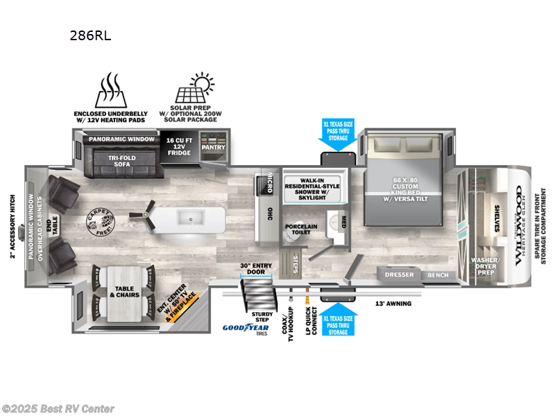 Call now about this 2026 Forest River Wildwood Heritage Glen 286RL! 2026 Forest River Wildwood Heritage Glen 286RL - New Fifth Wheel For Sale by Best RV Center in Turlock, California features Slideout